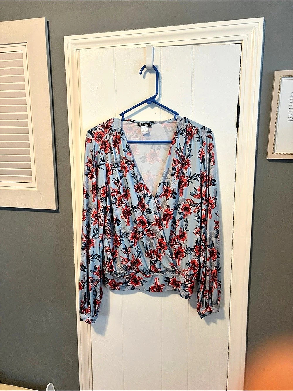 Venus Floral Long Sleeve Blouse in Blue & Red